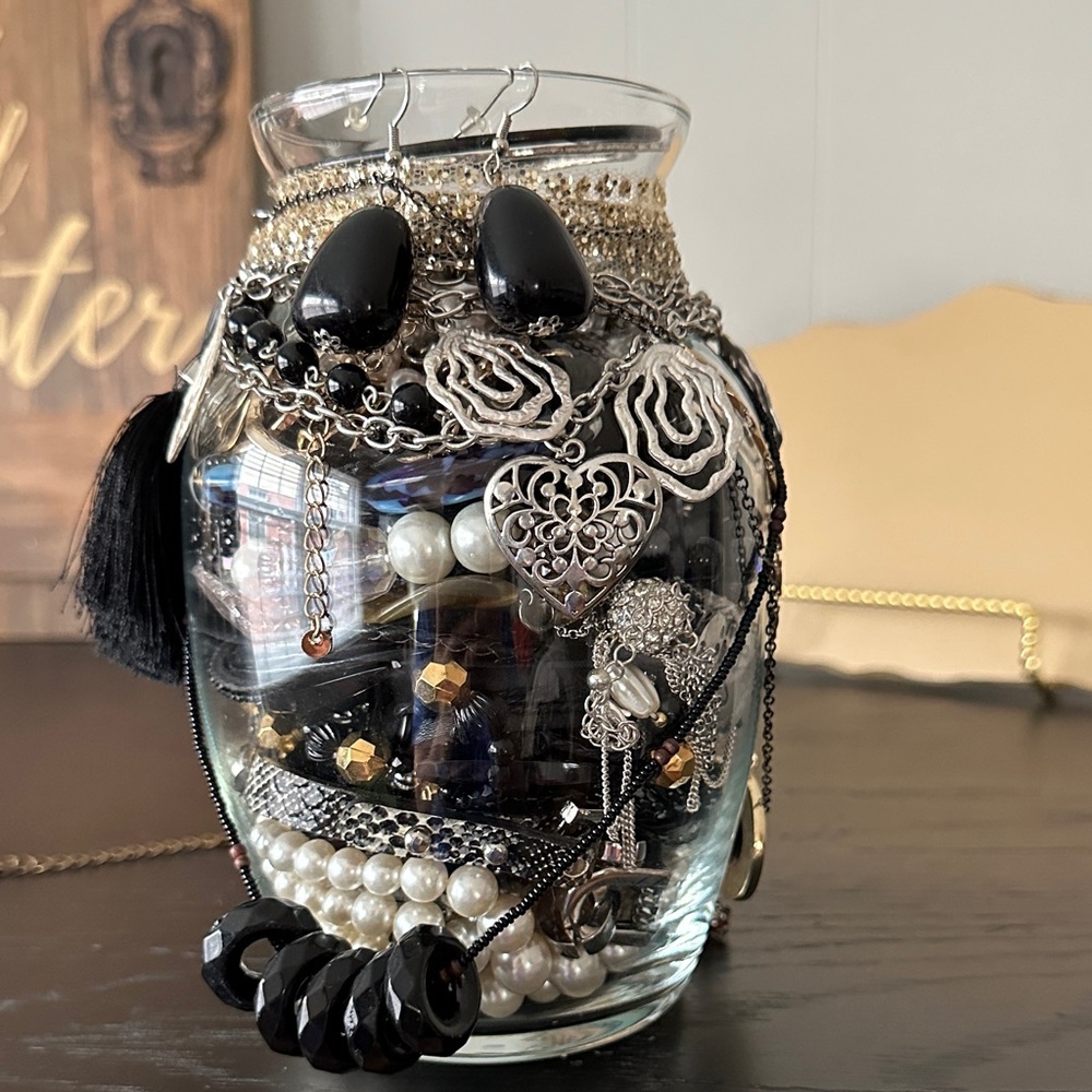 Elegant Black and Silver Mystery Jewelry Jar